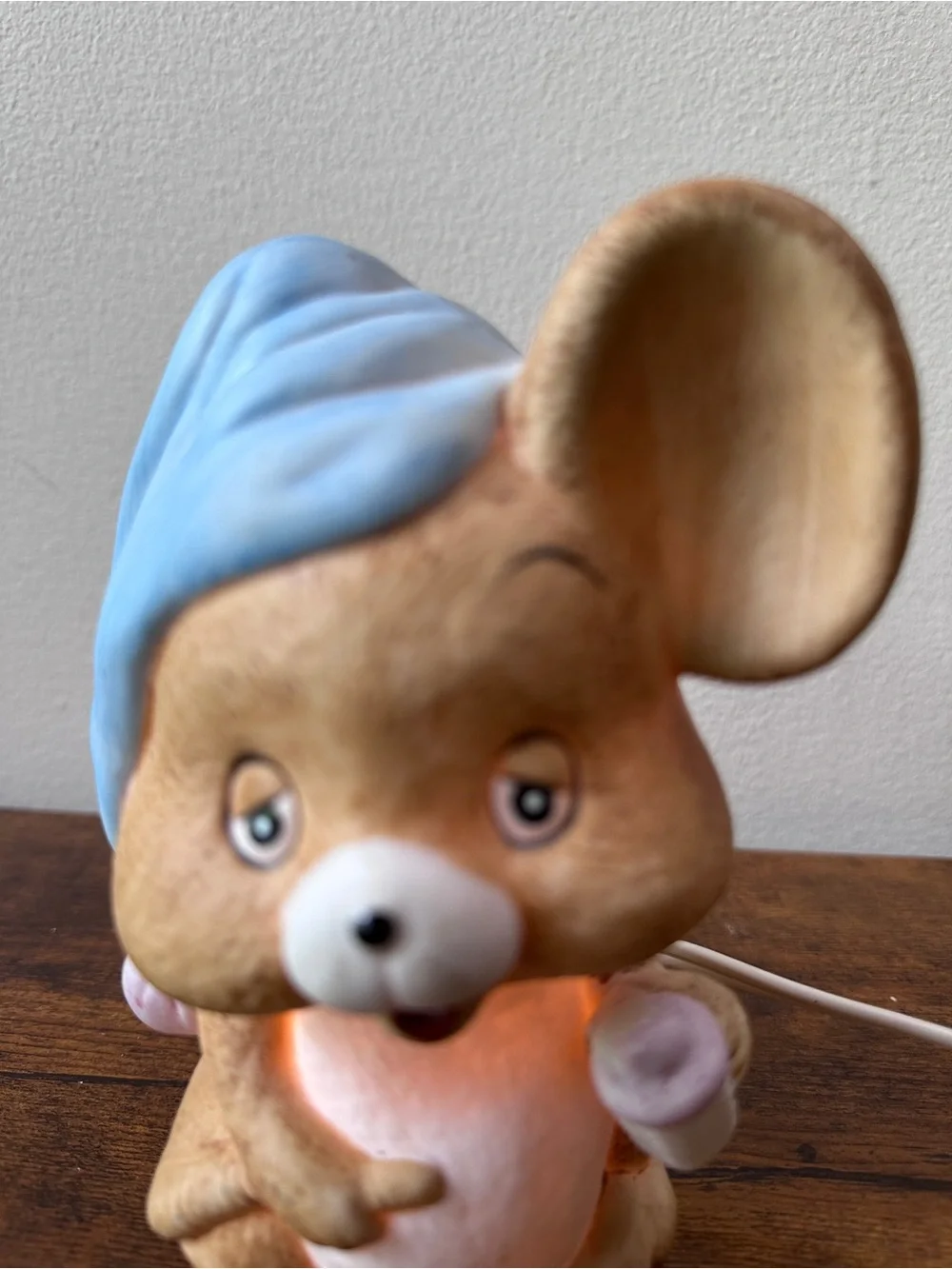 Vintage Josef Originals Sleepy Baby Mouse Ceramic Night Light Lamp Blue Hat 6